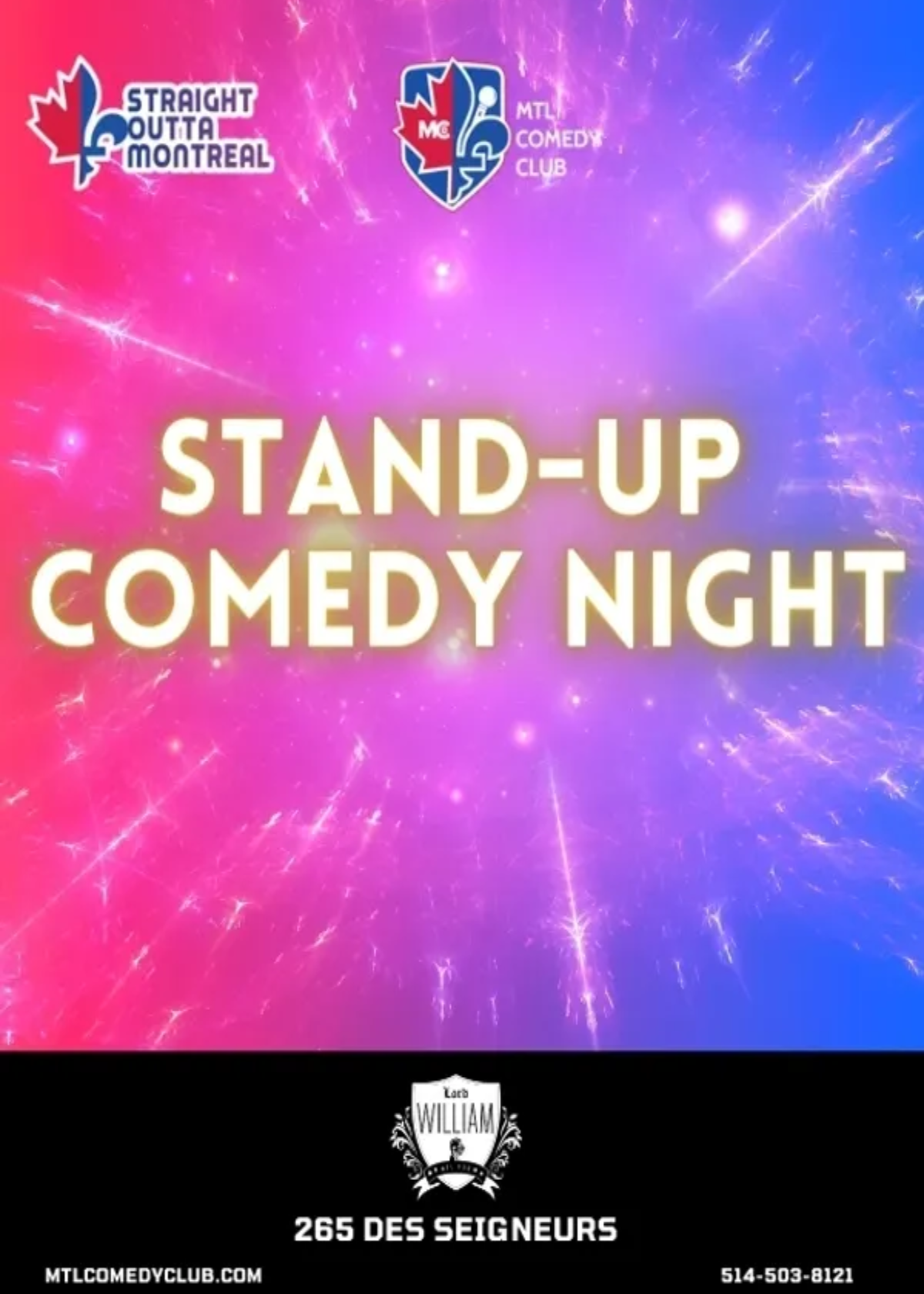 27-7 A stand up comedy night with the words " stand-up comedy night ".